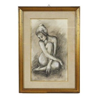 Unknown, Drawing the Essence of Female Beauty and Vulnerability, Nude, 1970s, Wood For Sale
