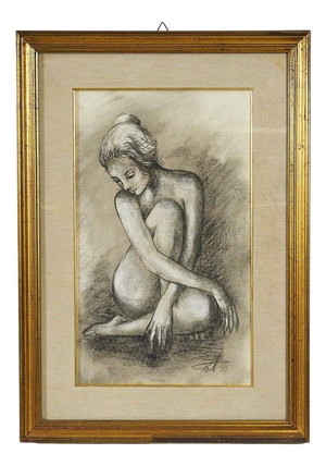 Unknown, Drawing the Essence of Female Beauty and Vulnerability, Nude, 1970s, Wood