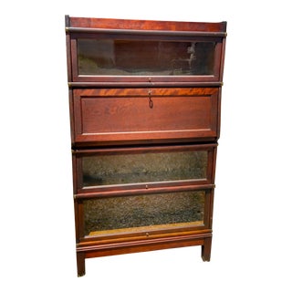 1900s Antique Globe Wernicke 4 Stack Barrister Bookcase With Desk Mahogany 1915s For Sale