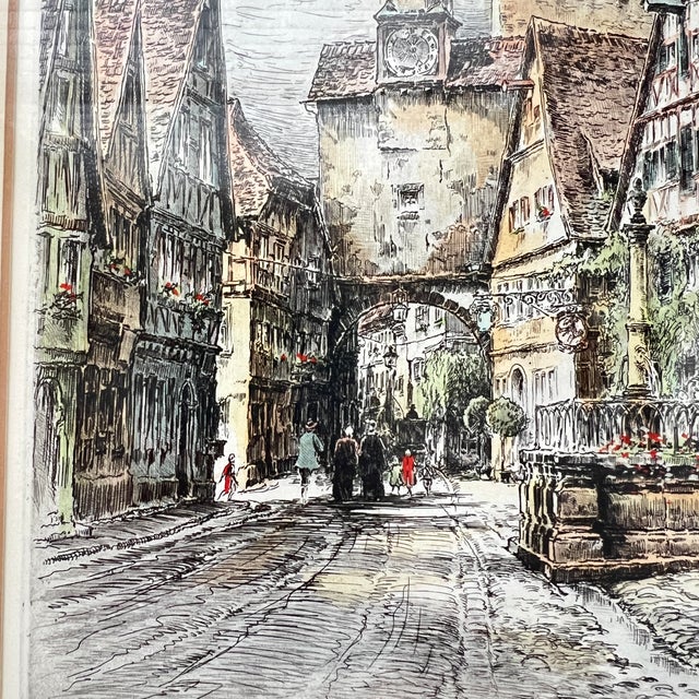 Traditional Early 20th Century Signed Original Handcolored Etching of Rothenburg on the Tauber by Paul Geissler For Sale - Image 3 of 10