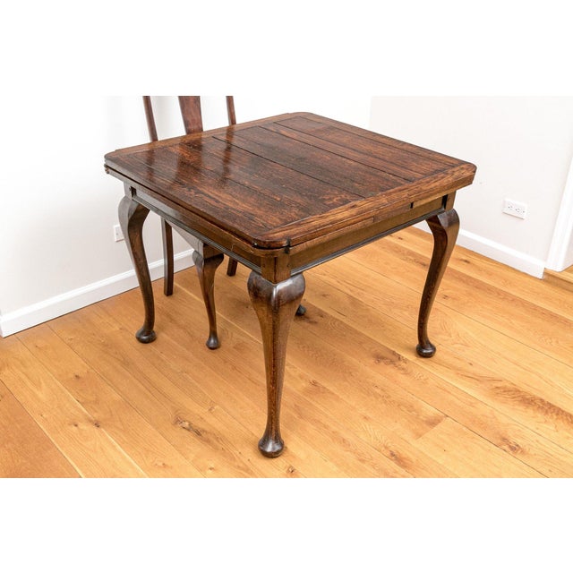 Wood Antique Small Queen Anne Style Extendable Dining Set—Five Pieces For Sale - Image 7 of 17