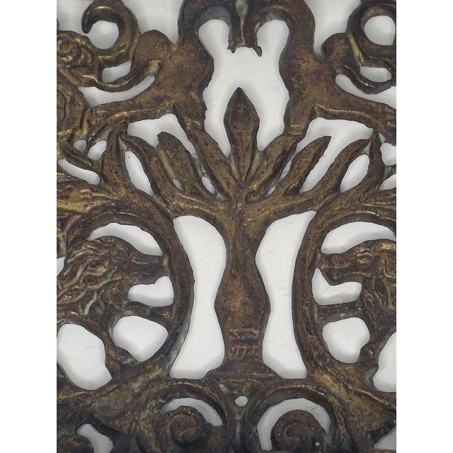 Antique 19thC Eastern European Brass Menorah Hanukkah Lamp Lions Tree of Life For Sale - Image 13 of 14