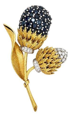 Late 20th Century 18k Sapphire & Diamond Thistle Brooch