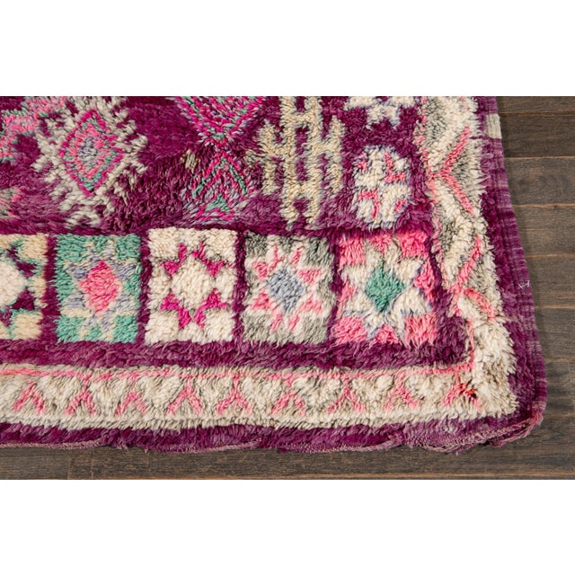 1970s Mid-20th Century Handmade Vintage Purple Tribal Morrocan Wool Rug For Sale - Image 5 of 11