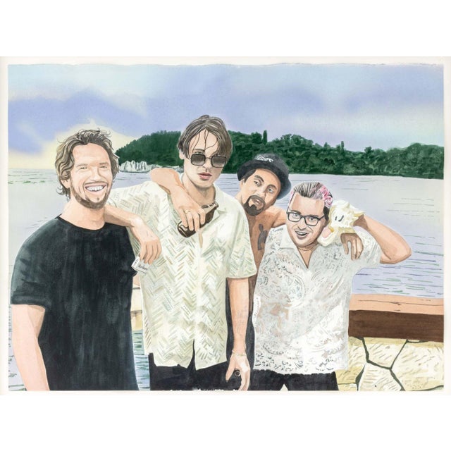 David Risley (English, b. 1971), Friends on the Lake, Watercolor on Paper, white wood frame. Image: 24" H x 36" W; frame:...