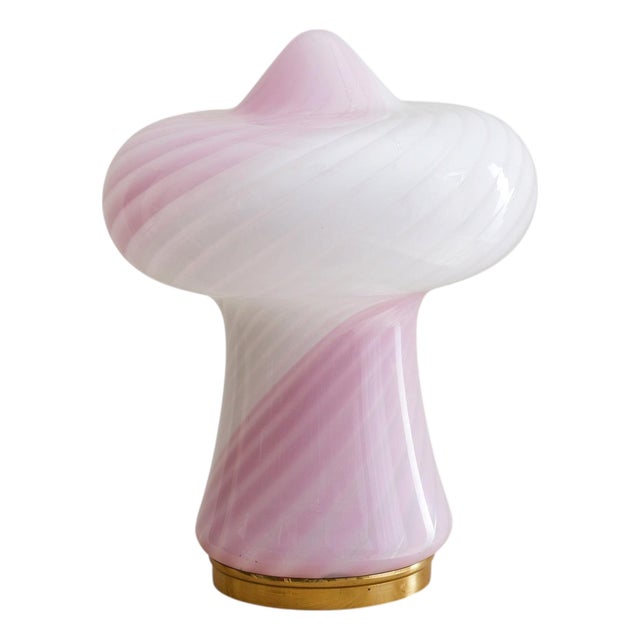 1970s Italian Murano Glass Pink + White Swirl Table Lamp by Vetri For Sale