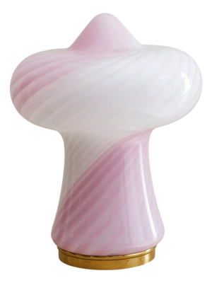 1970s Italian Murano Glass Pink + White Swirl Table Lamp by Vetri