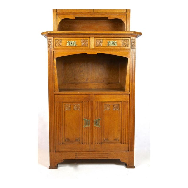 Art Nouveau Buffet in Oak and Tiffany Style Glass, 1910s For Sale - Image 6 of 13