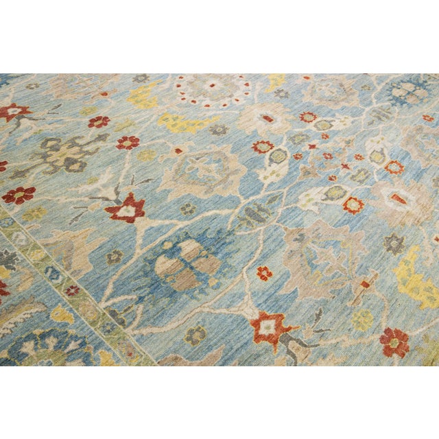 2010s Contemporary Sultanabad Light Blue Handmade Floral Motif Wool Rug For Sale In New York - Image 6 of 9