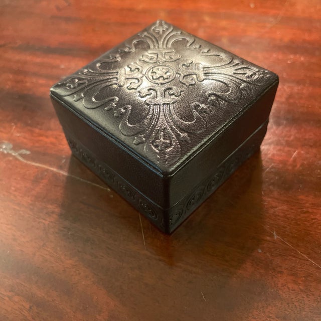 Textile Italian Leather Square Box For Sale - Image 7 of 7
