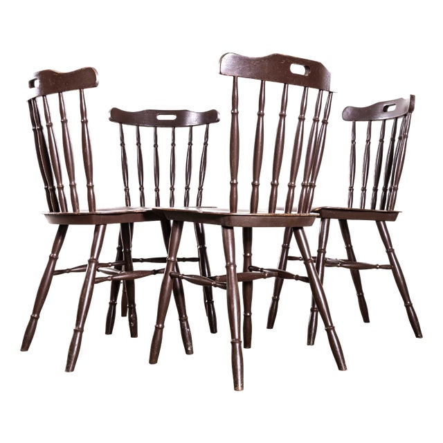 Dark Spindle Back Dining Chairs, Set of 4 For Sale