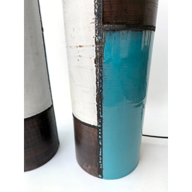 Mid-Century Pair of Ceramic Lamps Mondrian by Bitossi. Italy, 1990s For Sale - Image 13 of 13