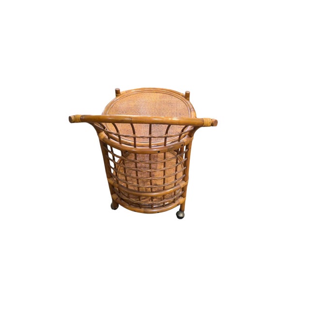1970s Bamboo Rolling Bar Cart For Sale - Image 4 of 5