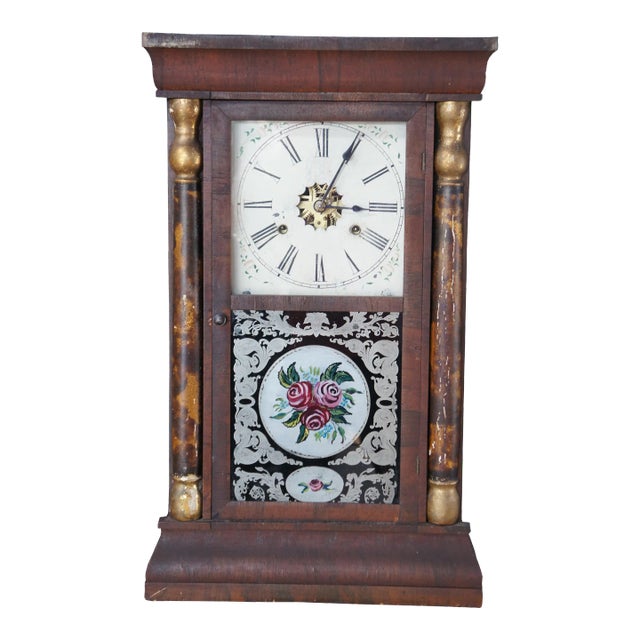 Antique Gilbert Manufacturing American Empire 30 Hr Mahogany Mantel Shelf Clock For Sale