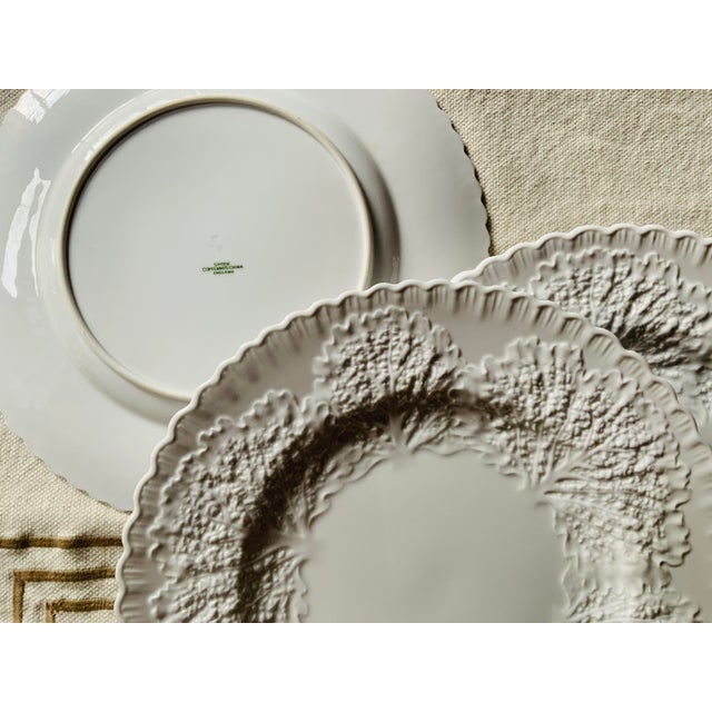 1930s Spode Savoy Cabbage Leaf Embossed White Dinner Plates — English Bone China, Set of 4 For Sale - Image 12 of 18