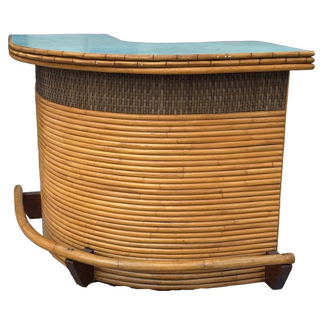 1950s Restored Horizontal Stacked Restored Rattan L-Shaped Corner Bar W/ Foot Rest For Sale - Image 10 of 12