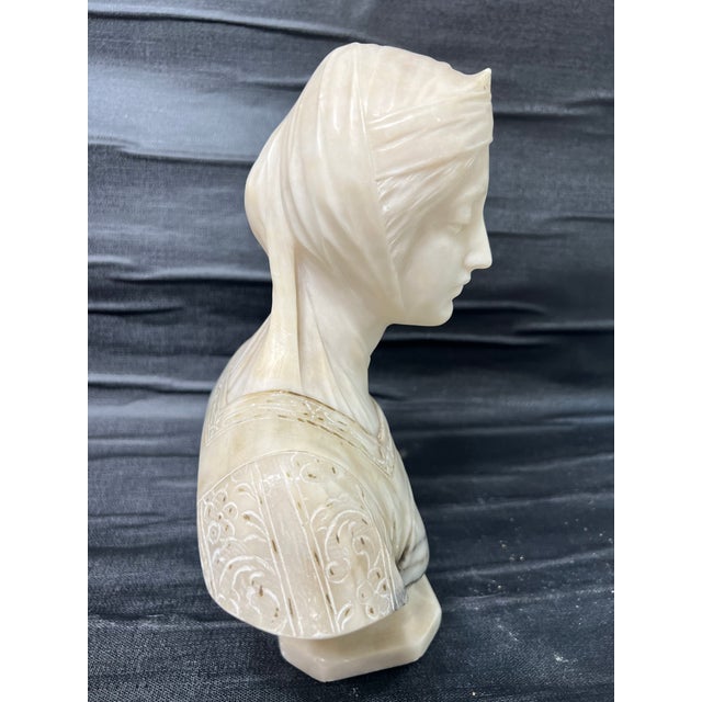 Art Deco Early 20 Th Century Carved Stone Alabaster Bust of Beatrice Signed Prof. G. Besji Made in Italy For Sale - Image 3 of 11