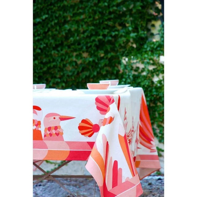 Contemporary Rectangular Cotton and Linen Donna Corail Tablecloth for 10 People by Alto Duo For Sale - Image 3 of 7