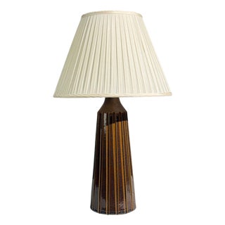 Bruno Karlsson, Large Table Lamp, Brown Stoneware, Sweden, 1960s For Sale