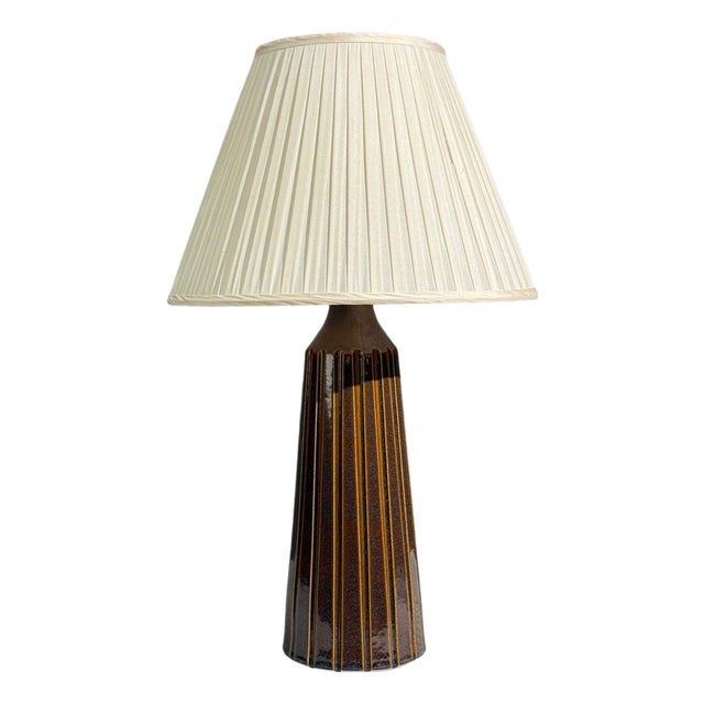 Bruno Karlsson, Large Table Lamp, Brown Stoneware, Sweden, 1960s For Sale