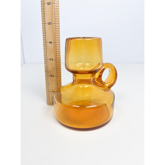 Glass Vintage MCM Amber Coloured Small Art Glass Vase For Sale - Image 7 of 7