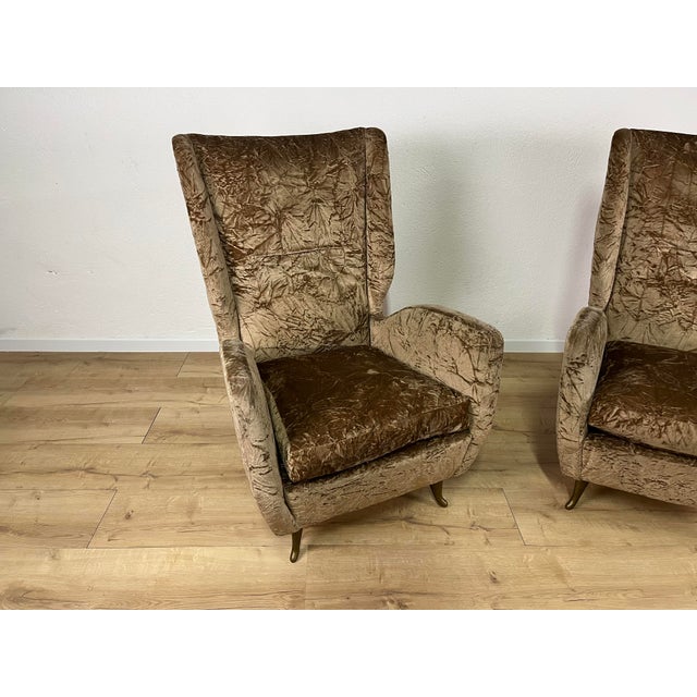Velvet and Brass Chairs by Gio Ponti for Isa, 1950s, Set of 2 For Sale - Image 3 of 9