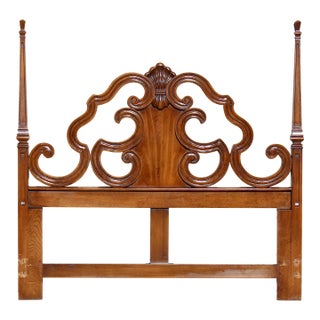 Mid-Century Modern Walnut Queen Headboard by White Furniture Company – Vintage 1970s Solid Wood American Made Bed Frame For Sale