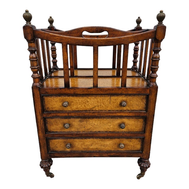 Jonathan Charles Walnut and Leather Canterbury or Side Table For Sale