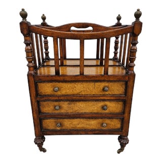 Walnut and Leather Canterbury or Magazine Book or Music Rack by Jonathan Charles For Sale