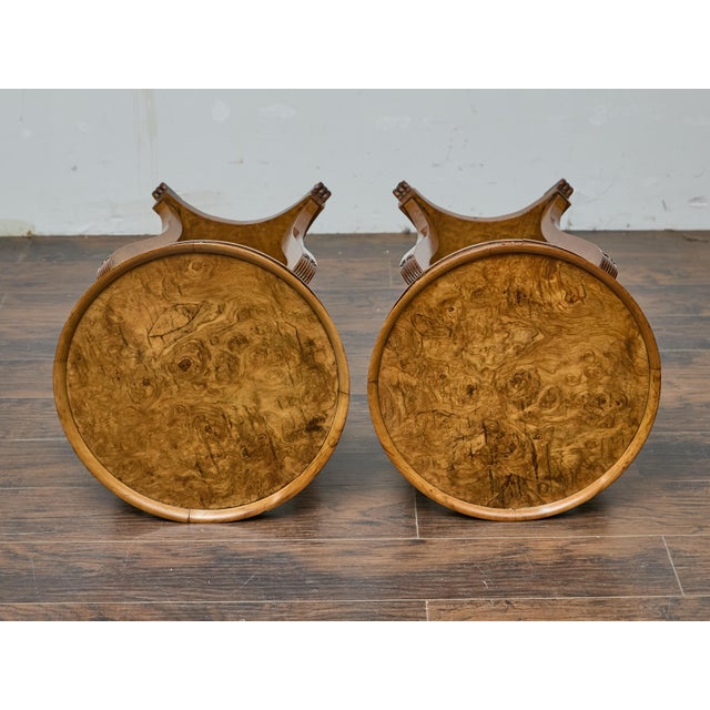 Pair of 19th Century English Regency Walnut Side Tables with Carved Details For Sale - Image 4 of 12