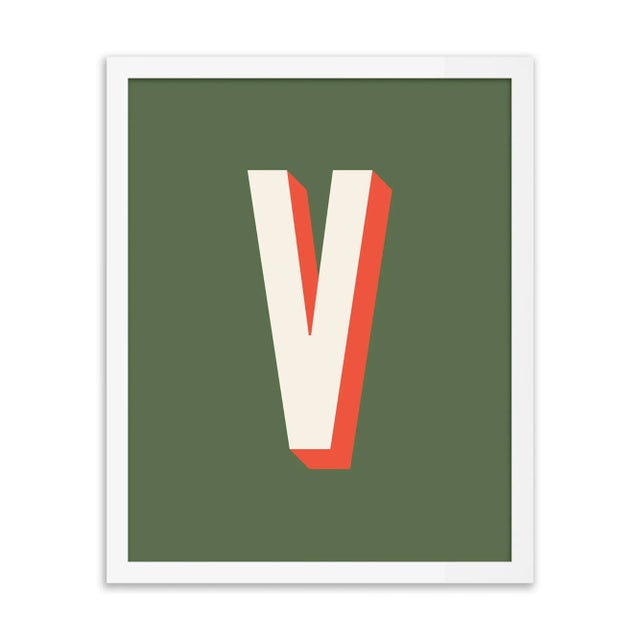 Alphabet Series in Olive, Letter V by Pencil & Paper in White Frame, XS Art Print For Sale