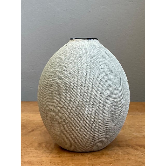 Vintage Textured Ceramic Vase For Sale - Image 13 of 18
