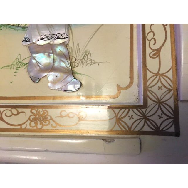 1980s Chinese Nesting Table With Mother of Pearl and Hand Painted Tops - Set of 4 For Sale - Image 9 of 12