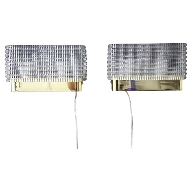 Rectangular Wall Lights Sconces in Textured Murano Glass, 1980s, Set of 2 For Sale