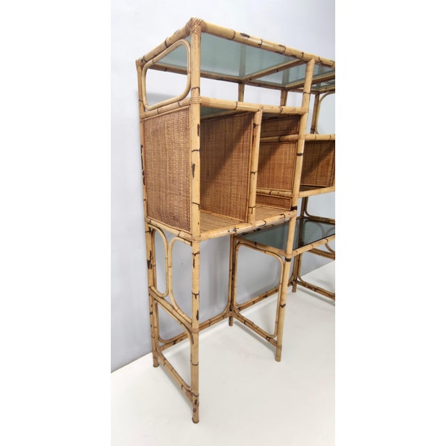 Postmodern Bamboo Bookcase with Smoked Glass Shelves by Vivai del Sud, Italy, 1970s, Set of 5 For Sale - Image 14 of 18