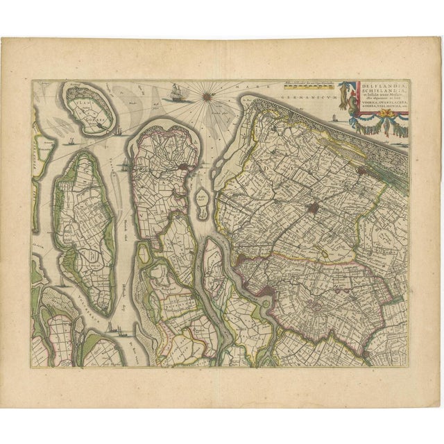 Antique map titled 'Delflandia, Schielandia, et Insulae (\.)'. Original antique map of Delfland, Schieland and islands of...