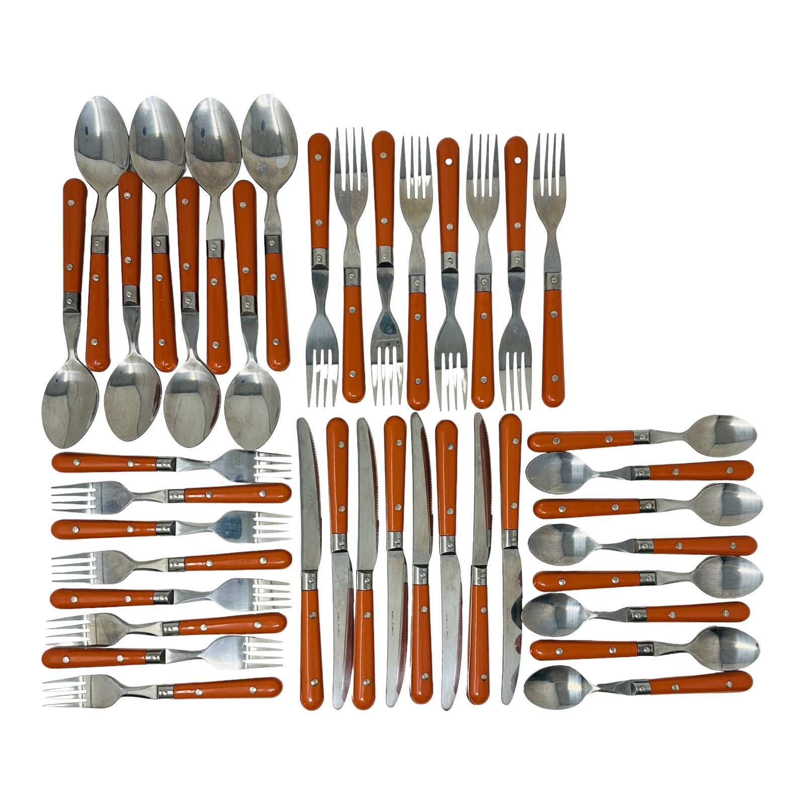 Vintage Taiwan Stainless Steel Burnt Orange Flatware a Set of 40 Chairish