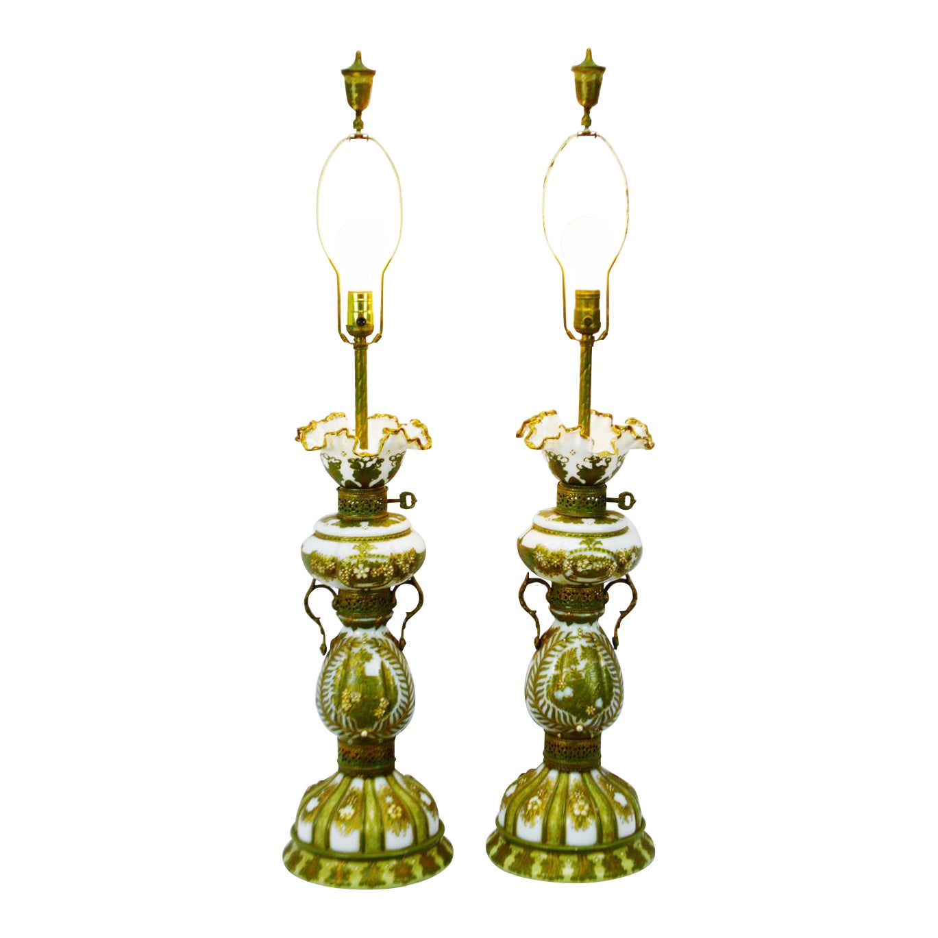 Lampe opaline et bronze Bleu/Doré Bronze/Opaline - Vendu