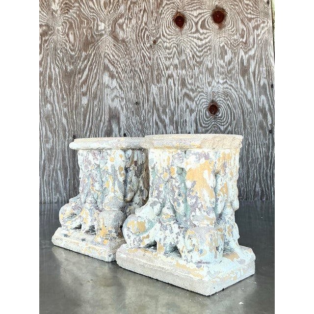 Vintage Boho Patinated Cast Concrete Column Fragments - A Pair For Sale - Image 11 of 12
