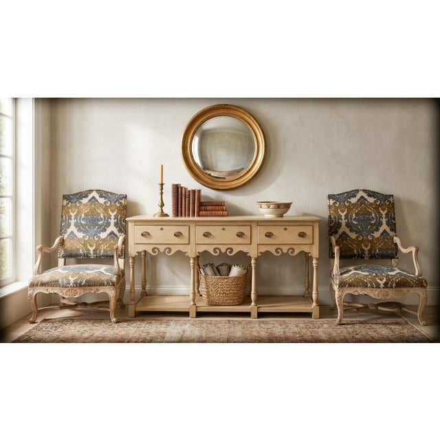 This is a wonderful large scale pair of early 20th century French provincial Louis XV style chairs. They have new woven...