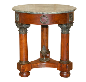 Large Vintage French Oak, Bronzed Brass & Marble Side Table