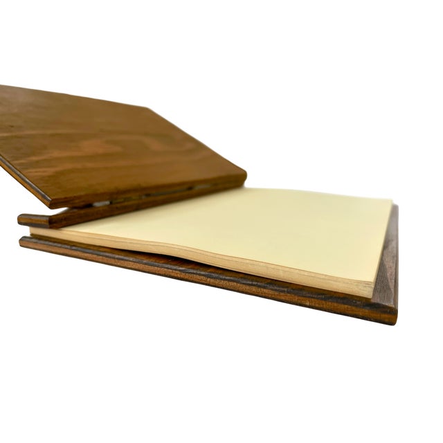 1950s Vintage Handcrafted Wooden Guest Book With Seashell Inlay & Leather Tie Closures For Sale - Image 5 of 9
