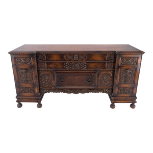 Jacobean Fine Carved Oak Sideboard Credenza Buffet Cabinet