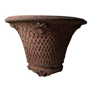Hand-Built Jomon Style Terracotta Vessel With Woven Basketry Texture For Sale