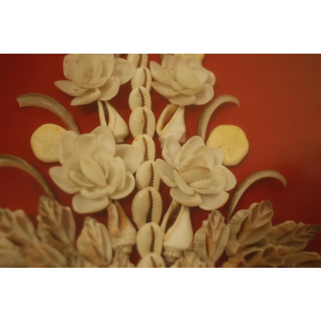 Mid Century Sailor's Valentine Shell Bouquet With Carved Wood Shadow Box Frame For Sale - Image 10 of 15