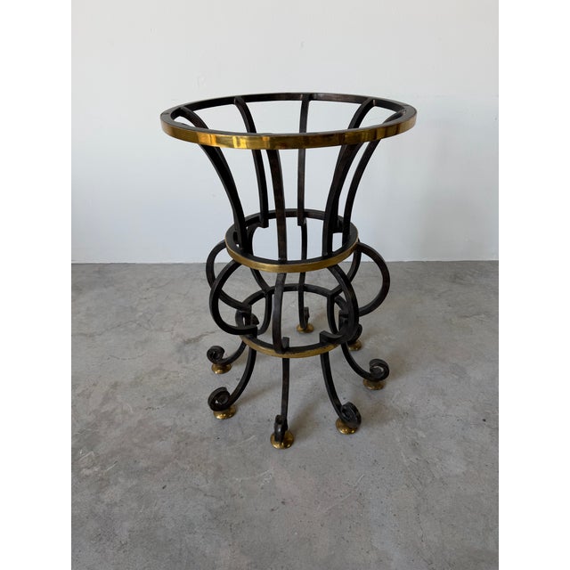 Mid-Century Modern Vintage Hand-Forged Wrought Iron and Brass Dining Table Base With Beveled Glass Top – Indoor / Outdoor For Sale - Image 3 of 12