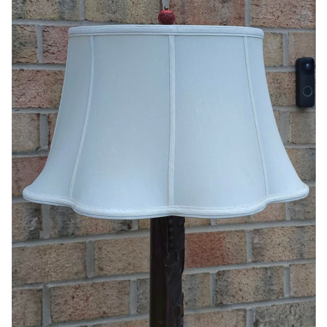 Early 20th Century Art-Deco Oriental Style Hand-Carved Wood Floor Lamp For Sale - Image 9 of 10