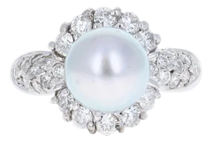 0.97 Carat Tahitian Pearl and Diamond 14 Karat White Gold Ring, Size 7