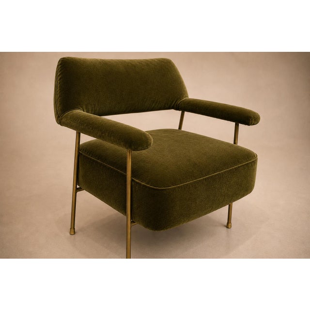 1950s Brazilian Modern Pair of Armchairs in Aged Brass & Olive Green Mohair by Joaquim Tenreiro, 1950s For Sale - Image 5 of 17