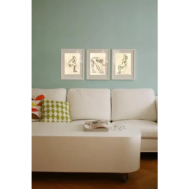 Gallery Figure Sketches on Tea Stained Paper - Set of 3 Original Tasteful Nudes For Sale - Image 10 of 11